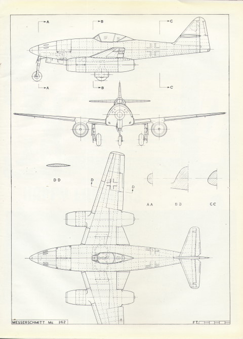 Messerschmitt Me-262 - 1/72 рисунок C.B.Maycock, 1/72, «Aircraft of the fighting powers» Том.VI, издание 1945г